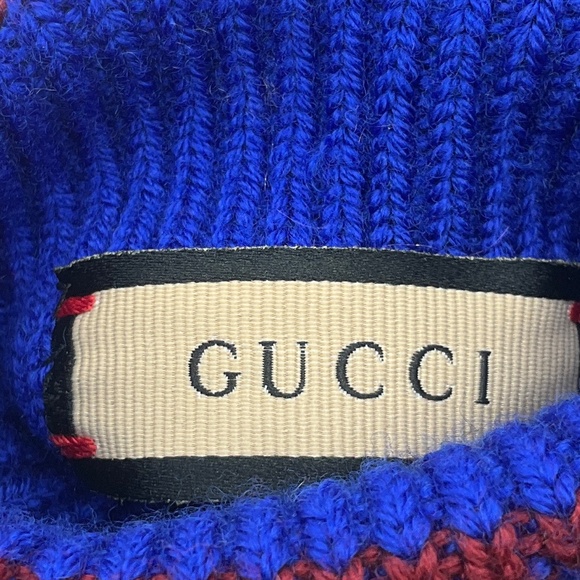 GUCCI BLUE 2022 LOGO WOOL KNIT AND LAMBSKIN LEATHER KELSO GLOVES - Picture 5 of 9